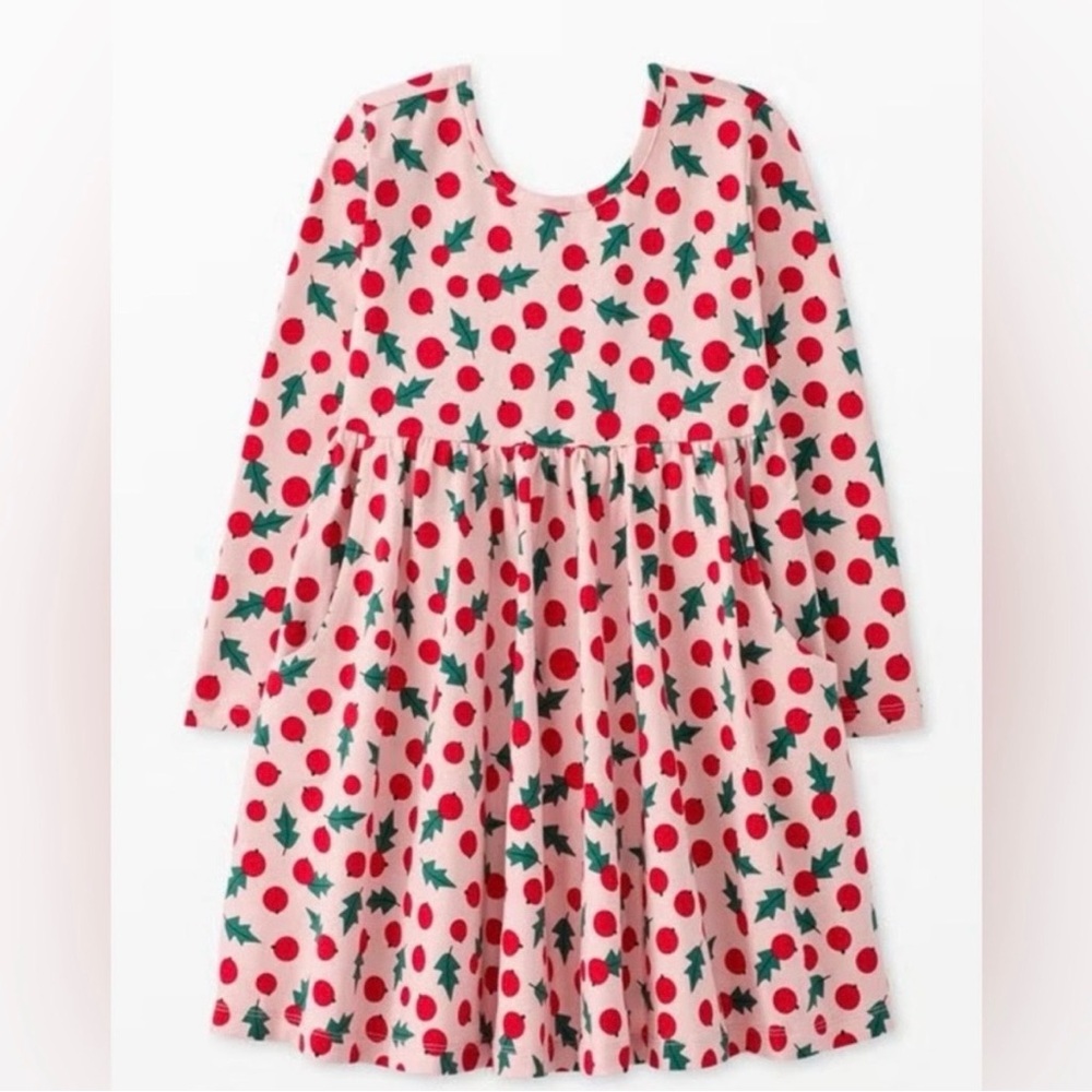 Hanna Andersson Holiday Long Sleeve Skater Dress with Pockets Snowberries Pink
